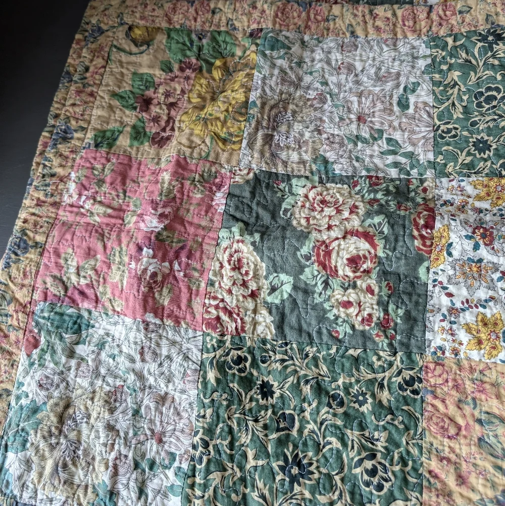 Quilted Patchwork King Pillow Shams 20x36 Floral Multicolor Cotton Vintage Style